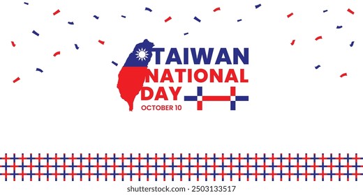 Taiwan National Day Banner - Celebrating Double Ten Day on October 10 with Island Silhouette, Confetti, and Decorative Elements