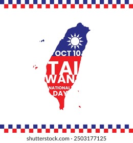 Taiwan National Day Banner - Map of Taiwan with National Flag Colors and Decorative Border Celebrating Double Ten Day on October 10