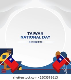 Taiwan National Day banner in modern geometric style. Square greeting card cover with country flag. Double Ten Day October 10th as Taiwan national holiday. Happy National Day of the Republic of China