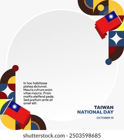 Taiwan National Day banner in modern geometric style. Square greeting card cover with country flag. Double Ten Day October 10th as Taiwan national holiday. Happy National Day of the Republic of China