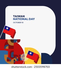 Taiwan National Day banner in modern geometric style. Square greeting card cover with country flag. Double Ten Day October 10th as Taiwan national holiday. Happy National Day of the Republic of China