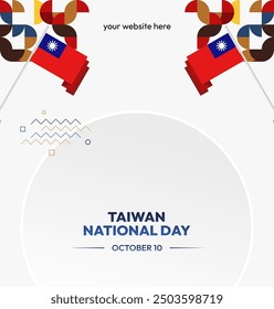 Taiwan National Day banner in modern geometric style. Square greeting card cover with country flag. Double Ten Day October 10th as Taiwan national holiday. Happy National Day of the Republic of China