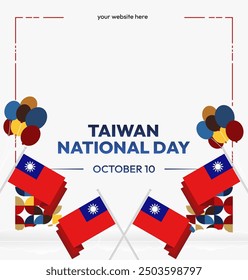 Anuncio del Día Nacional de Taiwán en estilo geométrico moderno. Cubierta cuadrada de la tarjeta de felicitación con la bandera del país. Doble diez días el 10 de octubre como feriado nacional de Taiwán. Feliz Día Nacional de la República de China