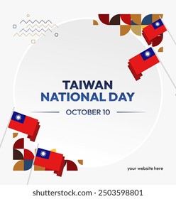 Taiwan National Day banner in modern geometric style. Square greeting card cover with country flag. Double Ten Day October 10th as Taiwan national holiday. Happy National Day of the Republic of China