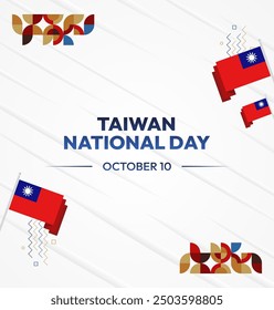 Taiwan National Day banner in modern geometric style. Square greeting card cover with country flag. Double Ten Day October 10th as Taiwan national holiday. Happy National Day of the Republic of China