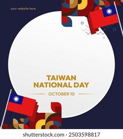 Taiwan National Day banner in modern geometric style. Square greeting card cover with country flag. Double Ten Day October 10th as Taiwan national holiday. Happy National Day of the Republic of China