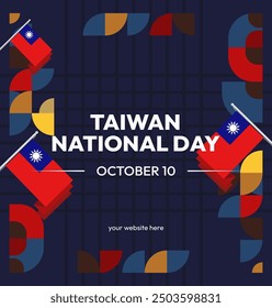 Taiwan National Day banner in modern geometric style. Square greeting card cover with country flag. Double Ten Day October 10th as Taiwan national holiday. Happy National Day of the Republic of China