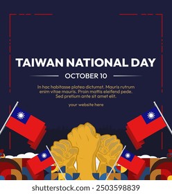 Taiwan National Day banner in modern geometric style. Square greeting card cover with country flag. Double Ten Day October 10th as Taiwan national holiday. Happy National Day of the Republic of China