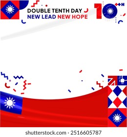 Banner do Dia Nacional de Taiwan em estilo geométrico moderno. Cartão de mensagem com bandeira do país. 10 de outubro como feriado nacional de Taiwan. Feliz Dia Nacional da República da China