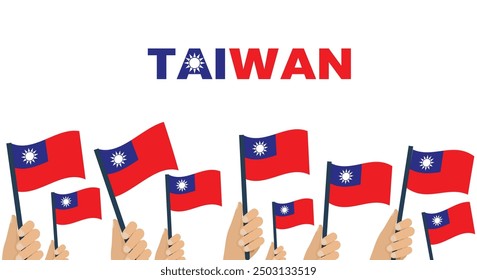 Taiwan National Day Banner - Multiple Hands Waving Taiwanese Flags Celebrating Double Ten Day on October 10