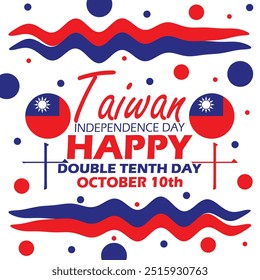 El Día Nacional de Taiwán o el décimo día doble se celebran el 10 de octubre. Bandera de Taiwán con texto en negrita y significado taiwanés diez sobre fondo blanco