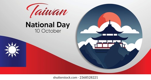 Día nacional de Taiwán 10 de octubre Homenaje de Taiwán famoso en afiche del vector de bandera ondulada