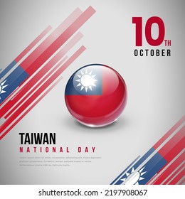 Taiwan National Day. Poster Template Design. Glass effect style illustration.