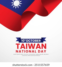 Dia Nacional de Taiwan com fundo de bandeira acenando. Modelo para o projeto do dia da independência de Taiwan