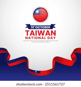 Taiwan National Day waving ribbon flag background. Taiwan independence day banner