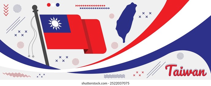 Taiwan national or independence day banner featuring the Taiwan map and flag, perfect for patriotic events and cultural celebrations