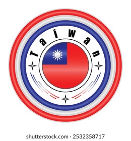 Taiwan National Pride Badge Vector Art. Circular Emblem with Taiwan Flag Colors Red White and Blue. Symbolizing Taiwanese National Identity. Editable Vector EPS Available