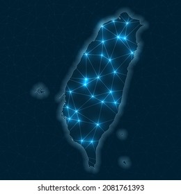 Taiwan network map. Abstract geometric map of the country. Digital connections and telecommunication design. Glowing internet network. Elegant vector illustration.