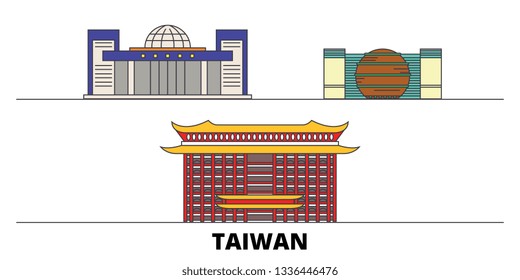 Taiwan, New Taipei City flat landmarks vector illustration. Taiwan, New Taipei City line city with famous travel sights, skyline, design. 