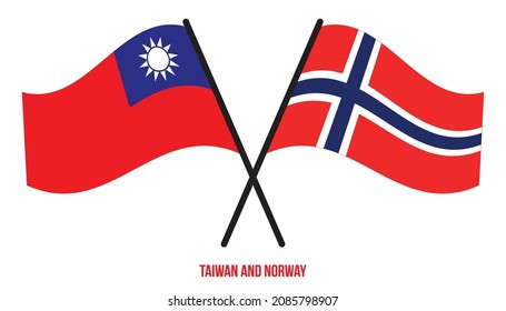 Taiwan and Norway Flags Crossed And Waving Flat Style. Official Proportion. Correct Colors.