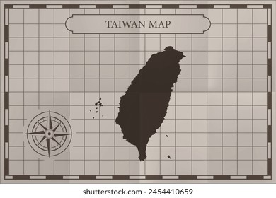 Taiwan old classic country map. Vintage antique map paper style.