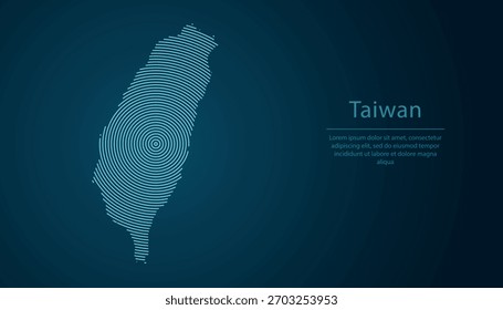 Mapa de contorno de Taiwan preenchido com círculos concêntricos no fundo de gradiente escuro