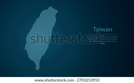 Taiwan outline map filled with concentric circles on dark gradient background