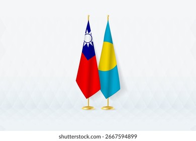 Banderas de Taiwán y Palaos lado a lado, símbolo de asociación internacional. La ilustración simboliza la diplomacia, la asociación y la cooperación internacional entre las dos naciones.