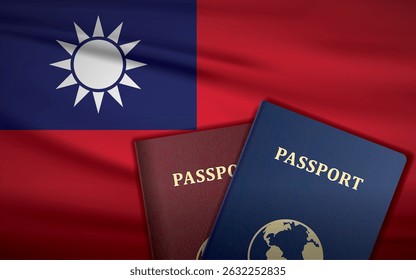 Taiwan Passport with Taiwan Flag Background	