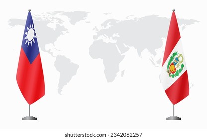 Taiwan und Peru Flaggen für offizielle Treffen auf dem Hintergrund der Weltkarte.