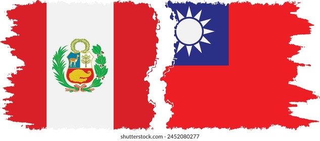 Taiwan and Peru grunge flags connection, vector