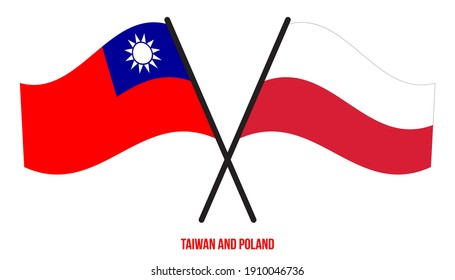 Taiwan and Poland Flags Crossed And Waving Flat Style. Official Proportion. Correct Colors.