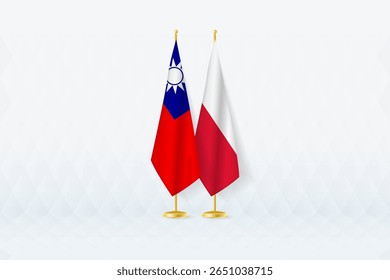Bandeiras de Taiwan e da Polônia lado a lado, símbolo da parceria internacional. A ilustração simboliza diplomacia, parceria e cooperação internacional entre as duas nações.