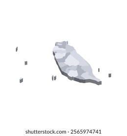 Taiwan political map of administrative divisions - provinces and special municipalities. 3D isometric blank vector map in shades of grey.