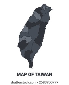 Taiwan political map border of regions outline vector set