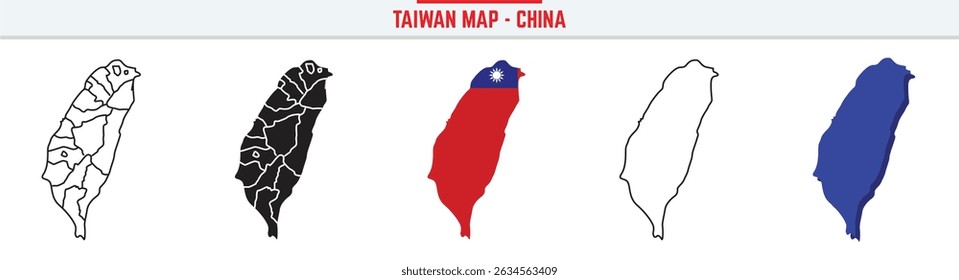 Taiwan Province Map Outline with China Inset – 3D Taiwan Map Outline and Filled Vector Design