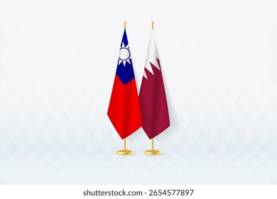 Taiwan and Qatar Flags Side by Side, Symbol of International Partnership. Illustration symbolizes diplomacy, partnership, and international cooperation between the two nations.