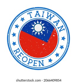 Taiwan Reopening Stamp. Round badge of country with flag of Taiwan. Reopening after lock-down sign. Vector illustration.