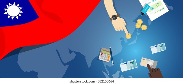 Taiwan Republic of China economy fiscal money trade concept illustration of financial banking budget with flag map and currency