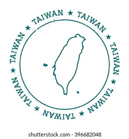 Taiwan, Republic Of China vector map.. Retro vintage insignia with Taiwan, Republic Of China map.. Distressed visa stamp with Taiwan, Republic Of China text wrapped around a circle and stars.