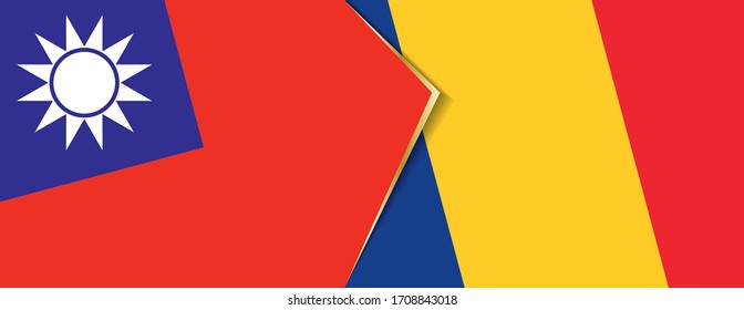 Taiwan und Rumänien Flaggen, zwei Vektorillustrationen Flaggen Symbol für Beziehung oder Konfrontation.