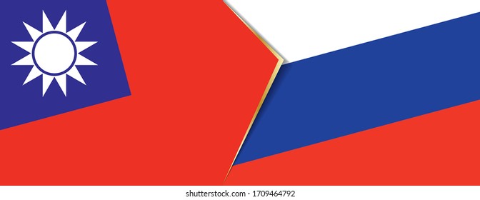 Taiwan und Russland Flaggen, zwei Vektorillustrationen Flaggen Symbol für Beziehung oder Konfrontation.