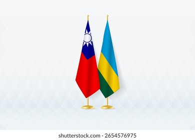 Taiwán y Ruanda banderas lado a lado, símbolo de asociación internacional. La ilustración simboliza la diplomacia, la asociación y la cooperación internacional entre las dos naciones.