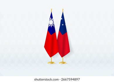Bandeiras de Taiwan e Samoa lado a lado, símbolo da parceria internacional. A ilustração simboliza diplomacia, parceria e cooperação internacional entre as duas nações.
