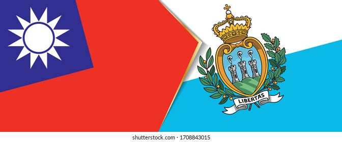 Taiwan and San Marino flags, two vector flags symbol of relationship or confrontation.