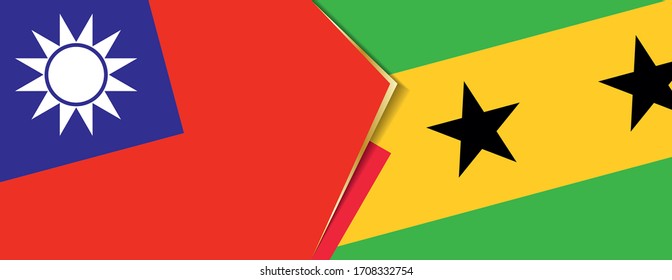 Taiwan and Sao Tome and Principe flags, two vector flags symbol of relationship or confrontation.