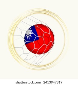Taiwan scoring goal, abstract football symbol with illustration of Taiwan ball in soccer net. Vector sport illustration.