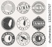 Taiwan Set of Stamps. Travel Stamp. Made In Product. Design Seals Old Style Insignia.