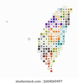 Taiwan, shape of the country built of colored cells. Digital style map of Taiwan on white background. Large size square blocks. Abstract vector illustration.