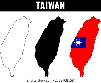 Taiwan shapes set showing different map styles and color variations on a plain background